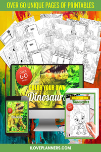 Dinosaurs/ Printable Coloring Kit/ Planner and Journal/ Coloring Book/ Coloring Planner/ Printable Planner and Journal/ Journal, Planner, DIY, Print At Home, Digital Download
