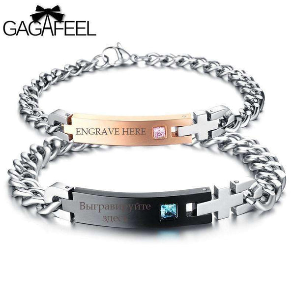 GAGAFEEL New Custom Stainless Steel Bracelets For Women Men Jewelry Charm Crystal Zircon Letter DIY Bangles Valentines Day Gifts - STUDIO 11 COUTURE