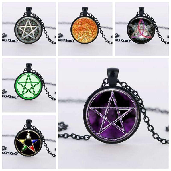 SUTEYI Bestselling Purple Pentagram Necklace Mens Witchcraft Glass Dome Picture Pendant Hidden Charm Handmade Necklaces Jewelry - STUDIO 11 COUTURE