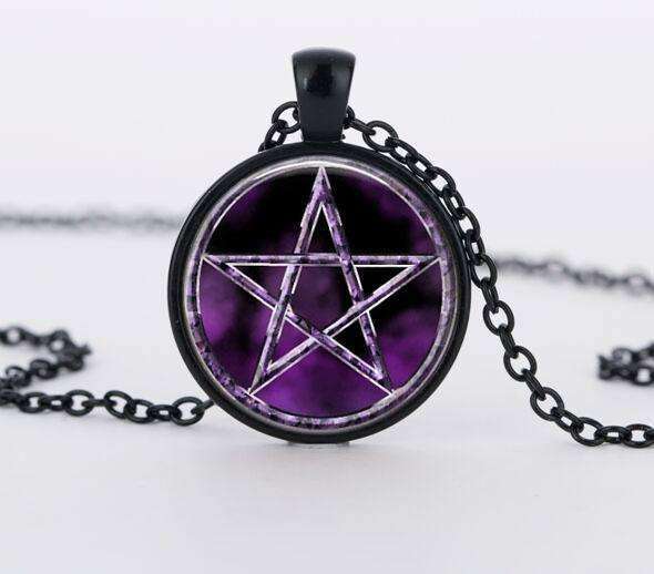 SUTEYI Bestselling Purple Pentagram Necklace Mens Witchcraft Glass Dome Picture Pendant Hidden Charm Handmade Necklaces Jewelry - STUDIO 11 COUTURE
