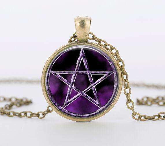 SUTEYI Bestselling Purple Pentagram Necklace Mens Witchcraft Glass Dome Picture Pendant Hidden Charm Handmade Necklaces Jewelry - STUDIO 11 COUTURE