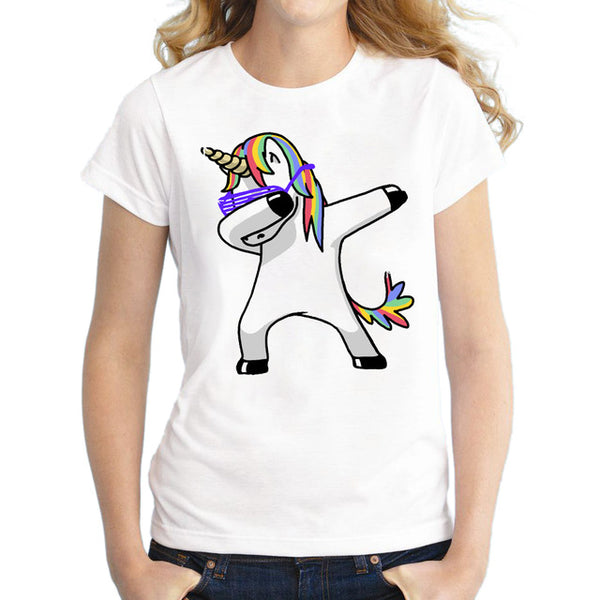 Dabbing Unicorn, Panda/Pug Cat Cartoon Printed O-Neck Tops Fashion Hip Hop Tee Shirts