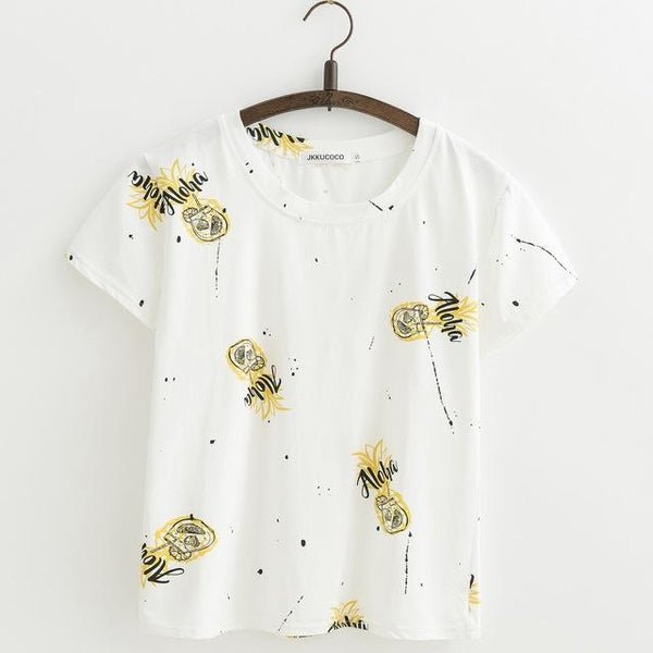 Shabby Chic Floral Printed All Over Short Sleeve Women'sTee T-Shirt Top, Color - J403