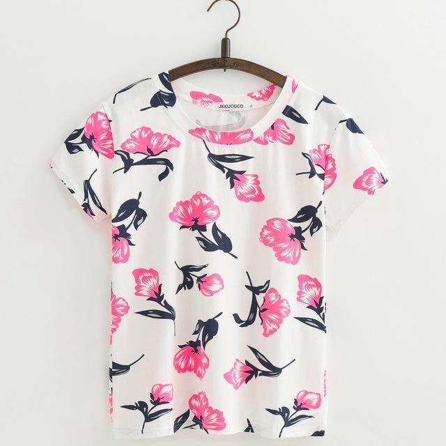 Shabby Chic Floral Printed All Over Short Sleeve Women'sTee T-Shirt Top, Color - J415B
