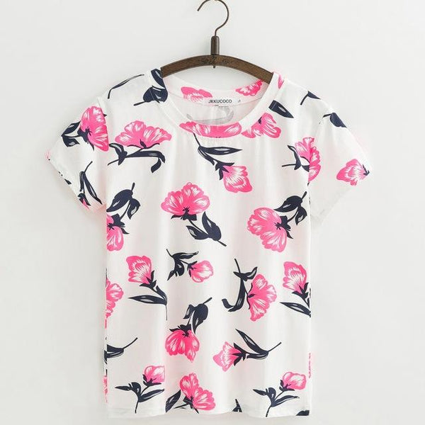 Shabby Chic Floral Printed All Over Short Sleeve Women'sTee T-Shirt Top, Color - J409