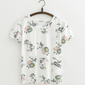 Shabby Chic Floral Printed All Over Short Sleeve Women'sTee T-Shirt Top, Color - J416B