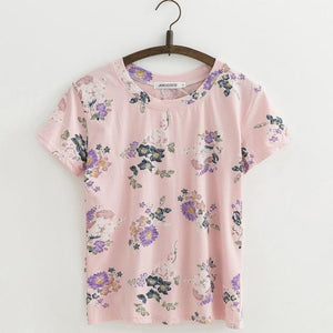 Shabby Chic Floral Printed All Over Short Sleeve Women'sTee T-Shirt Top, Color - J416D