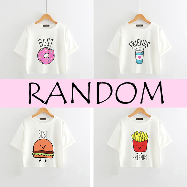 Kawaii Emoji BEST FRIENDS Print O-Neck T-shirts Top