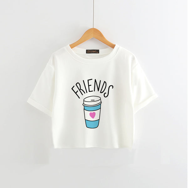 Kawaii Emoji BEST FRIENDS Print O-Neck T-shirts Top