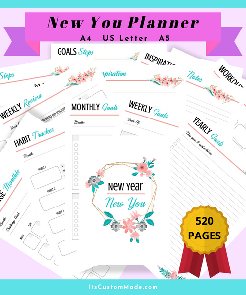 PLANNER New Year New You Yearly, Monthly, Weekly Goals and Multifunctional Journal
